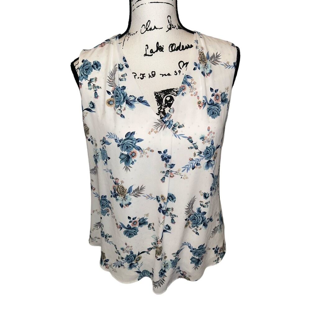 White House Black Market Size 4 Floral Chiffon Layered‎ Sleeveless Blouse
